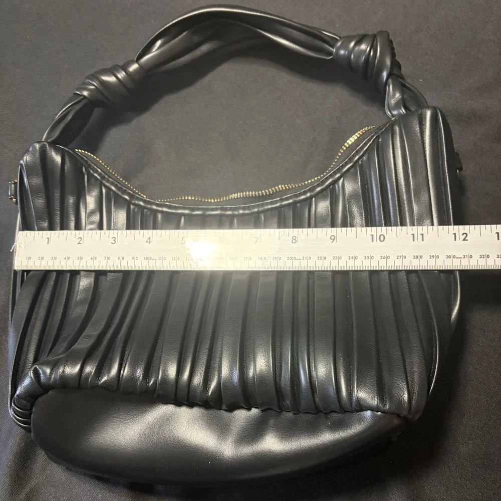 Urban Expressions Black Pleated Vegan Leather Hobo Bag Knotted Handle Crossbody